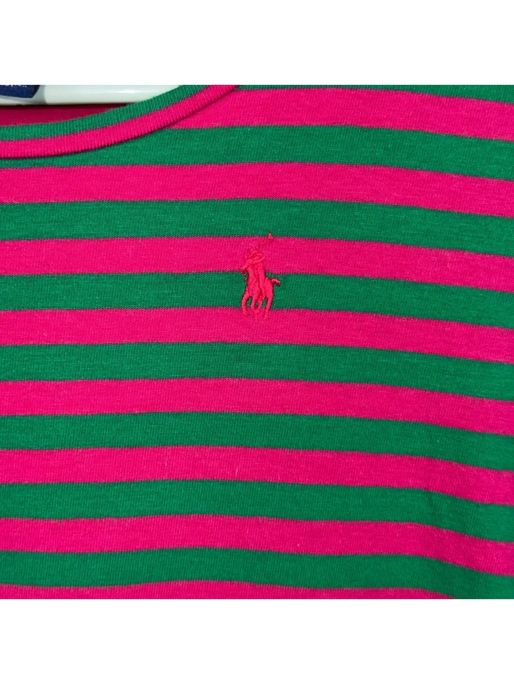 Ralph Lauren Girls Pink Green Striped Peplum Top L 12-14
